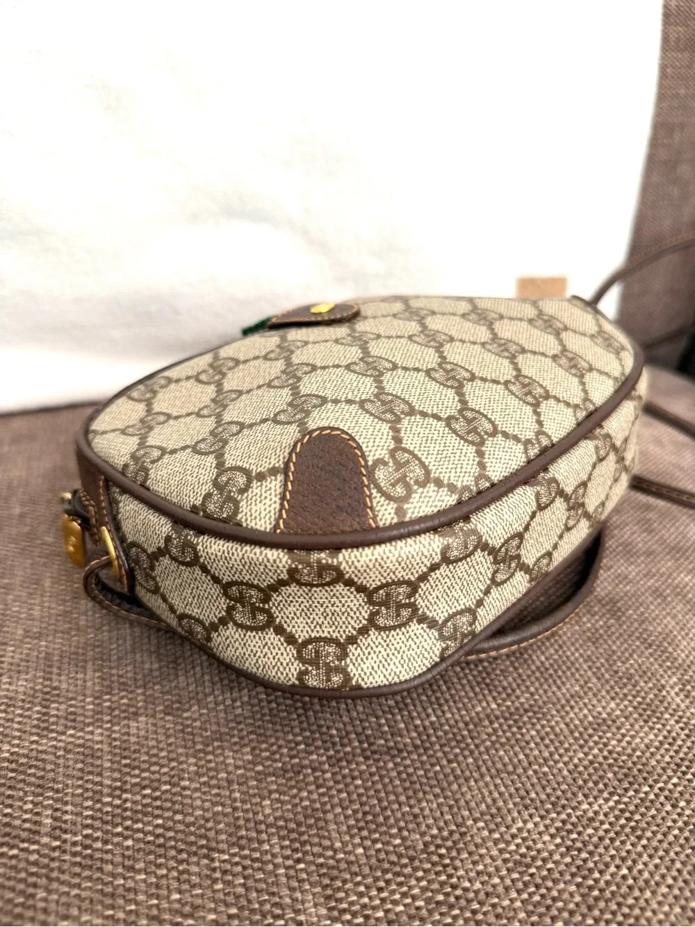 Authentic Gucci brown monogram coated canvas crossbody bag gold hardware